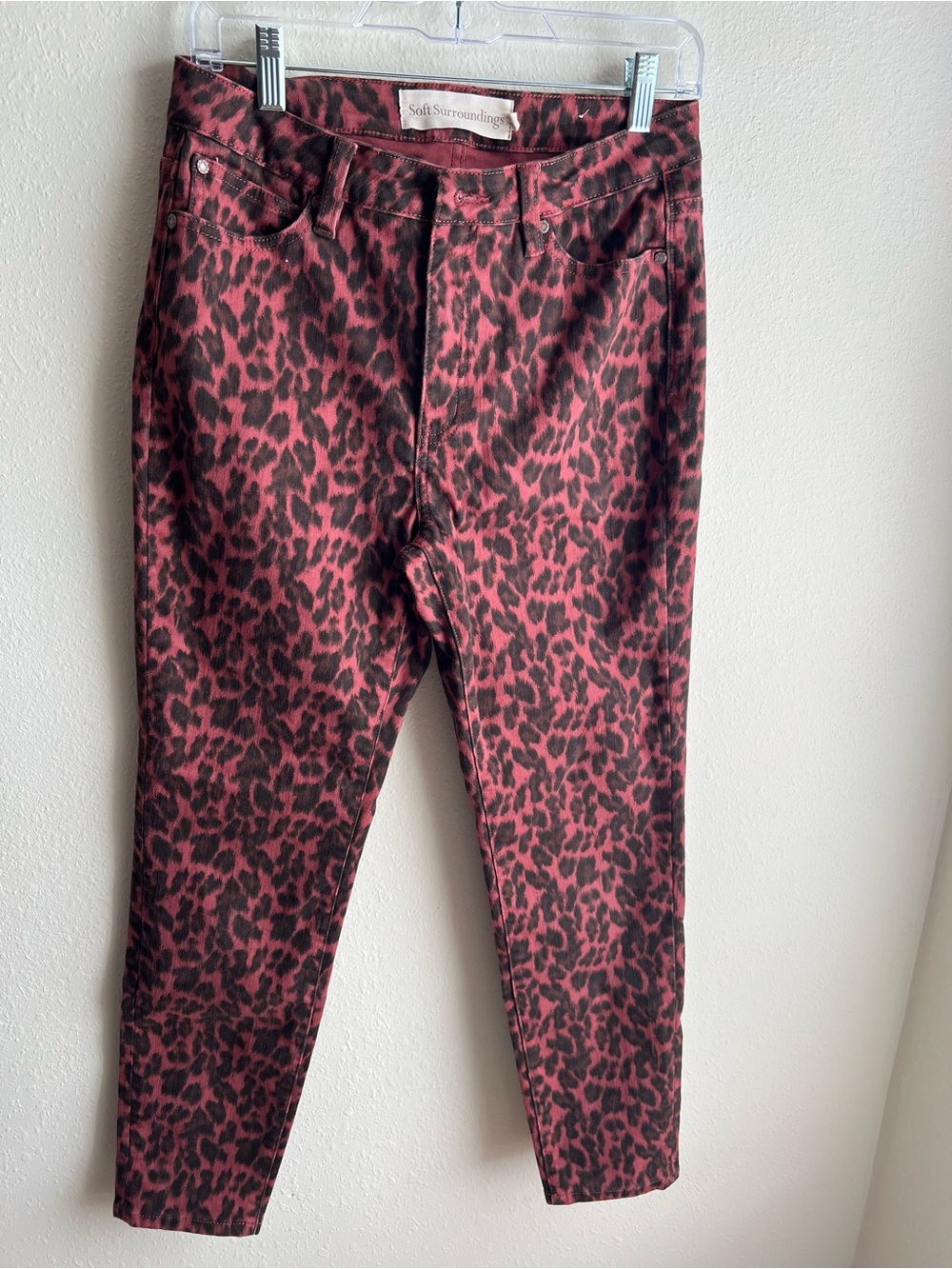 Soft Surroundings Rose Pink and Black Leopard Print Jeans